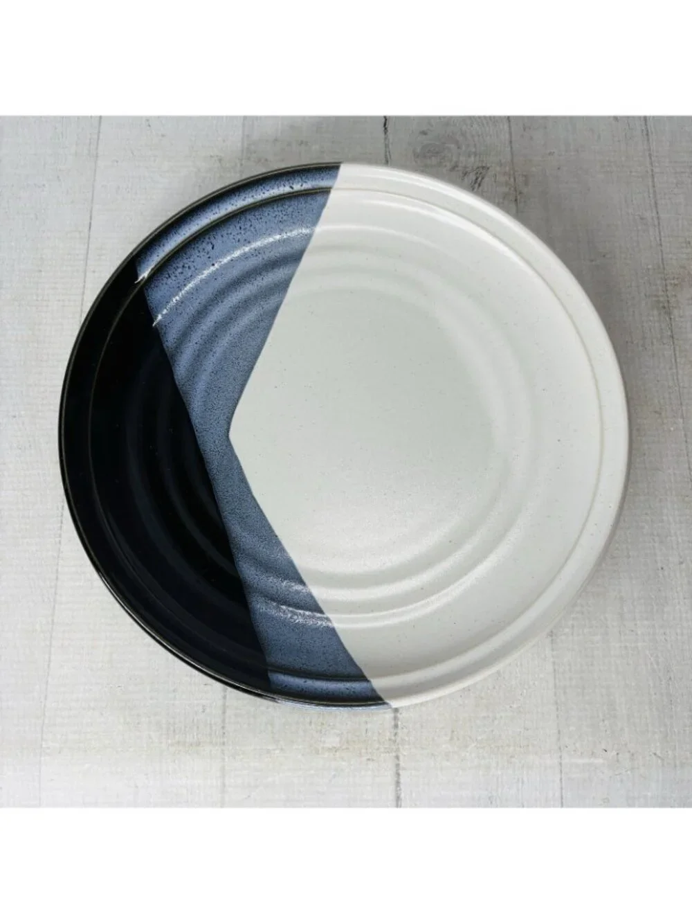 Noritake Stoneware DURANGO 8647 Black Blue Abstract Panels Dinner Plates Set 4